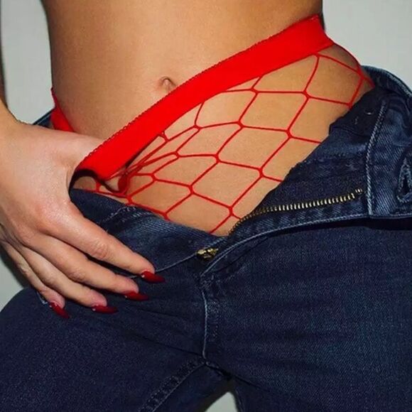 🆕Red High Waisted Fishnet Tights Stockings - Picture 5 of 6